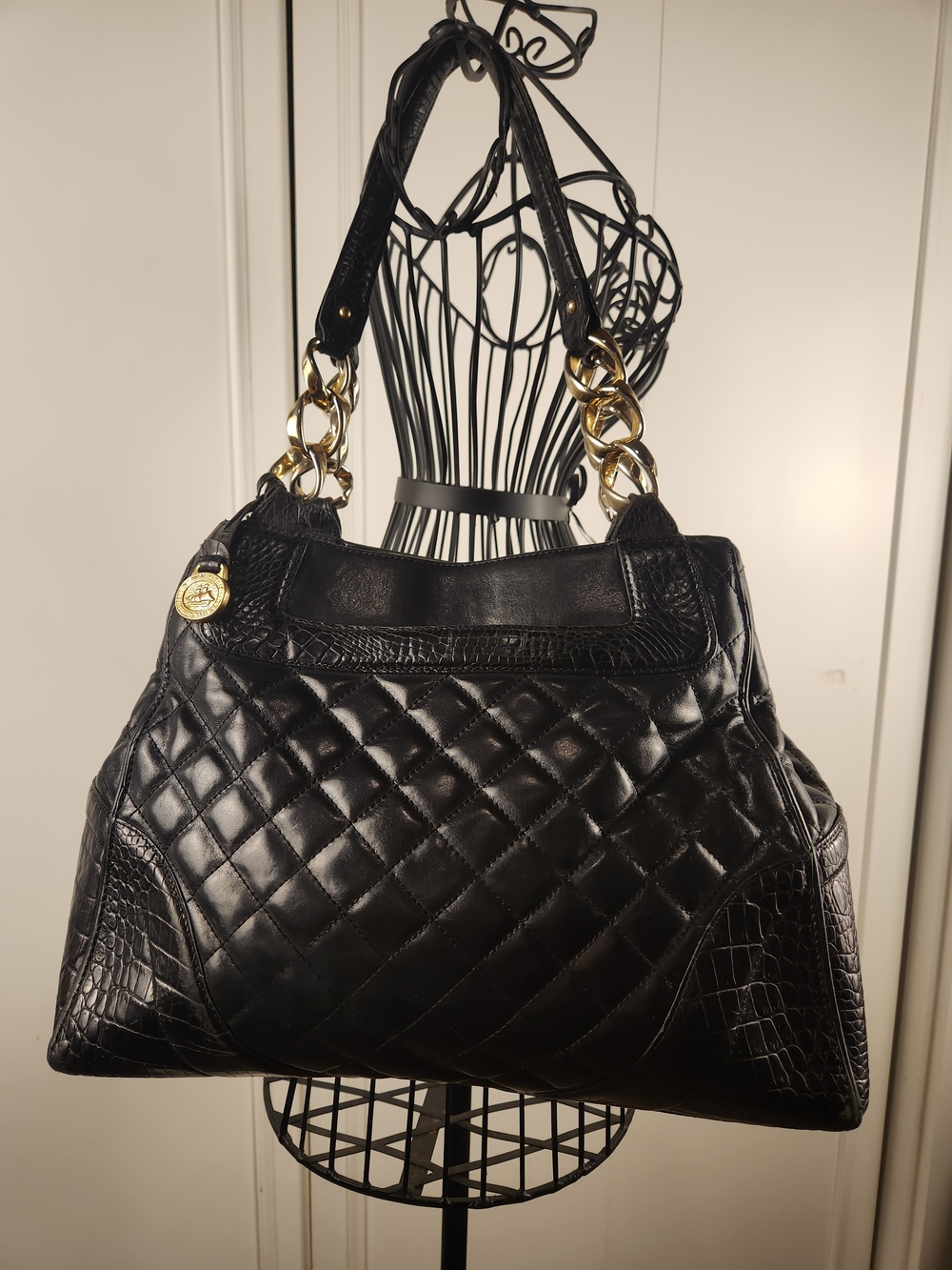 Brahmin Joy Essex Quilted 25th Anniversary Edition Black Croc Purse